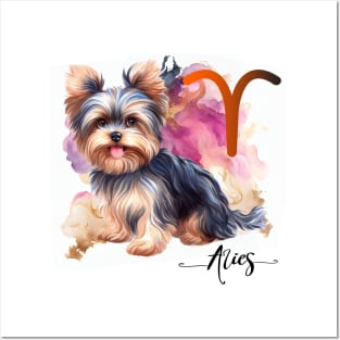 Aries Zodiac Sign Yorkie Watercolor Art Posters and Art